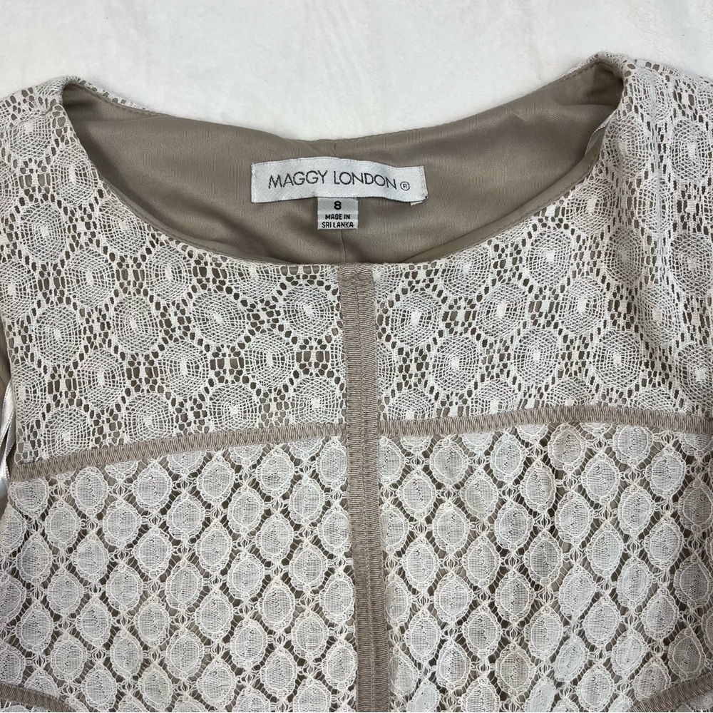 Maggy London Ivory Lace and Tan Bodycon Dress size 8 - Picture 2 of 7